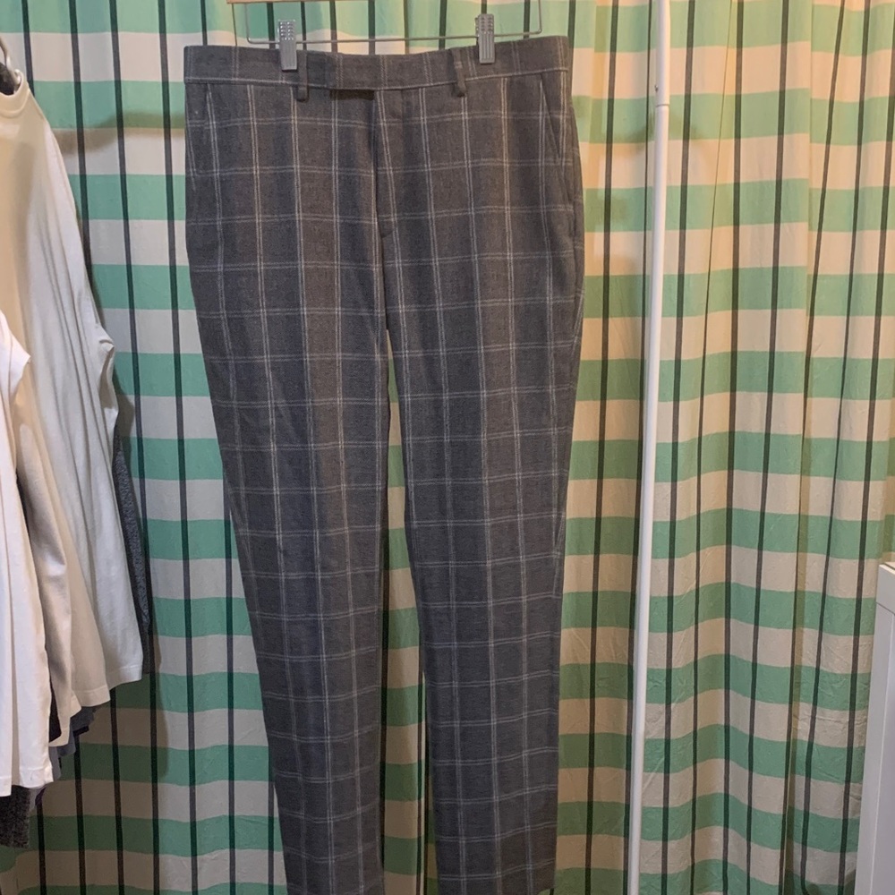 River Island Men's Checkered Gray Dress Pants
